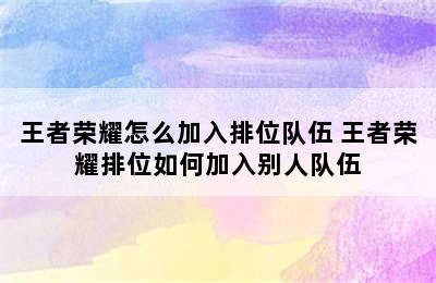 王者荣耀怎么加入排位队伍 王者荣耀排位如何加入别人队伍